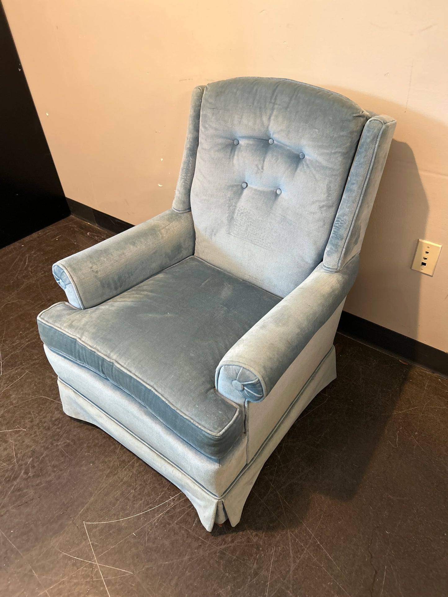 Vintage Blue Velvet Wingback Chair