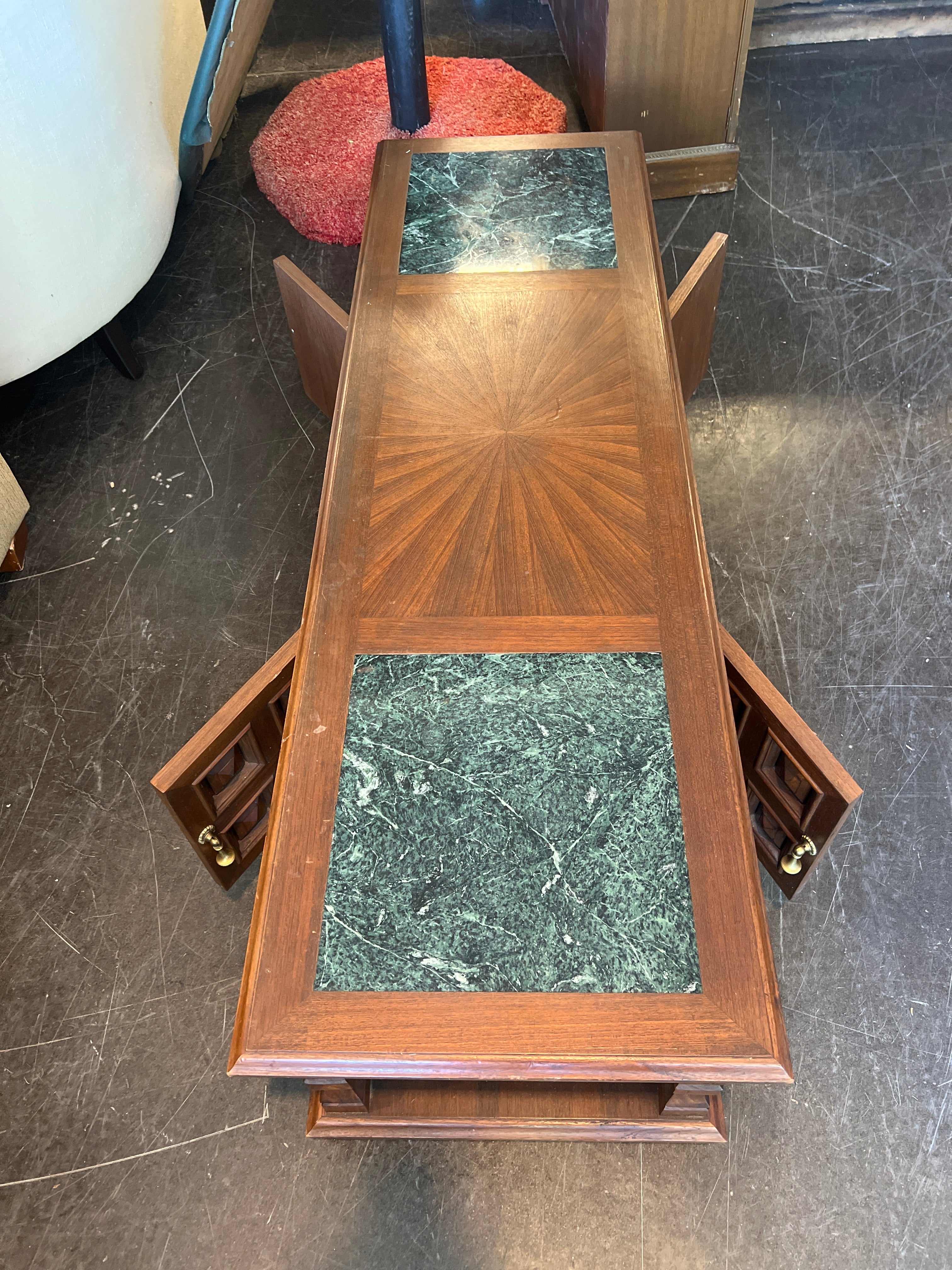 Mid Century Modern Solid Wood Coffee Table with Marble Details