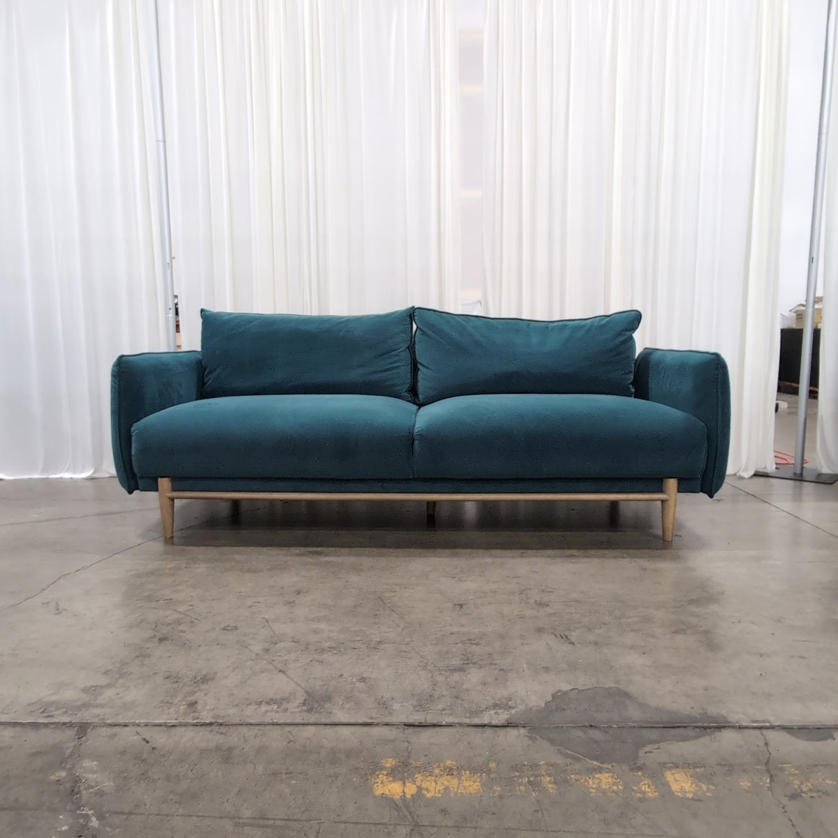 Vinceza Home Designs-Modern Teal Velvet Couch with Wood Base