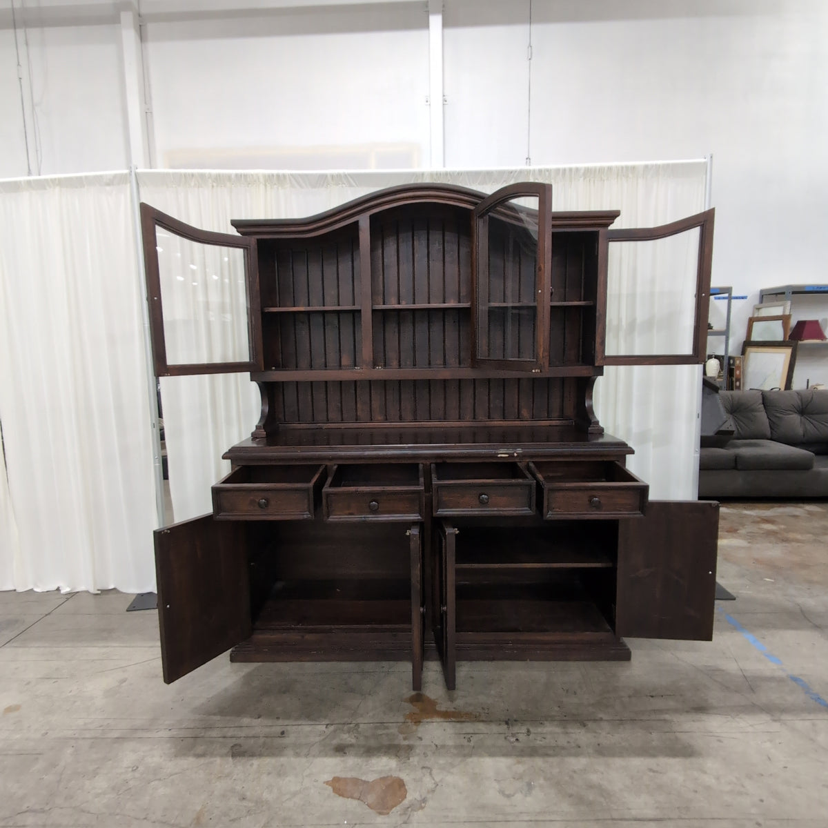 Dark Stained Hardwood China Cabinet and Buffet Set