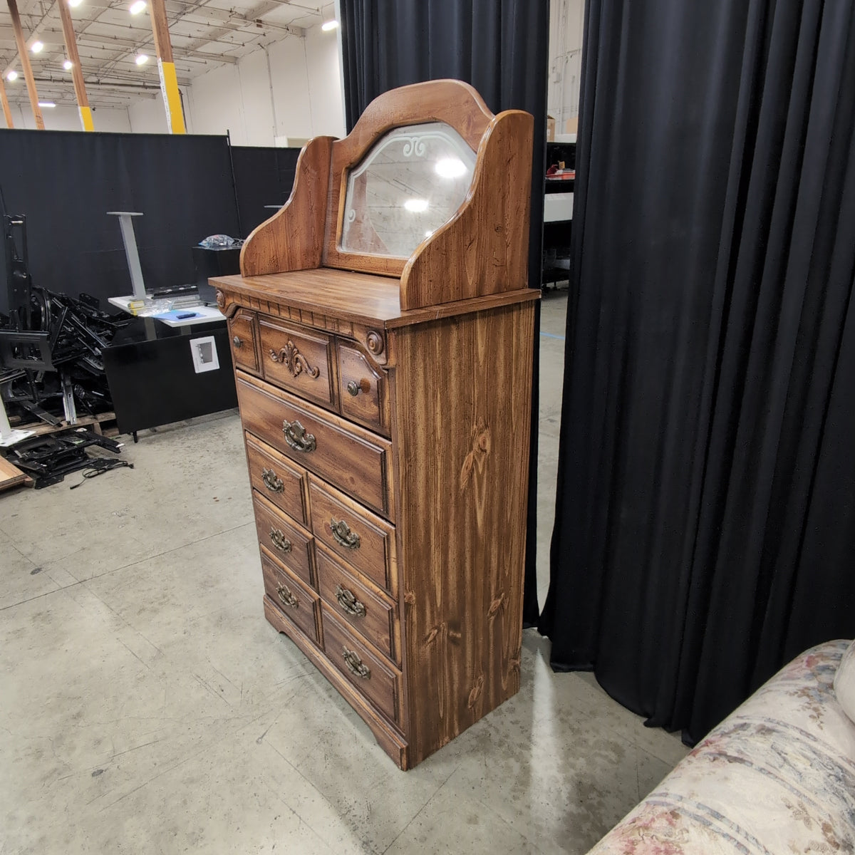 French Provincial Style Wood Dresser with Decorative Mirror