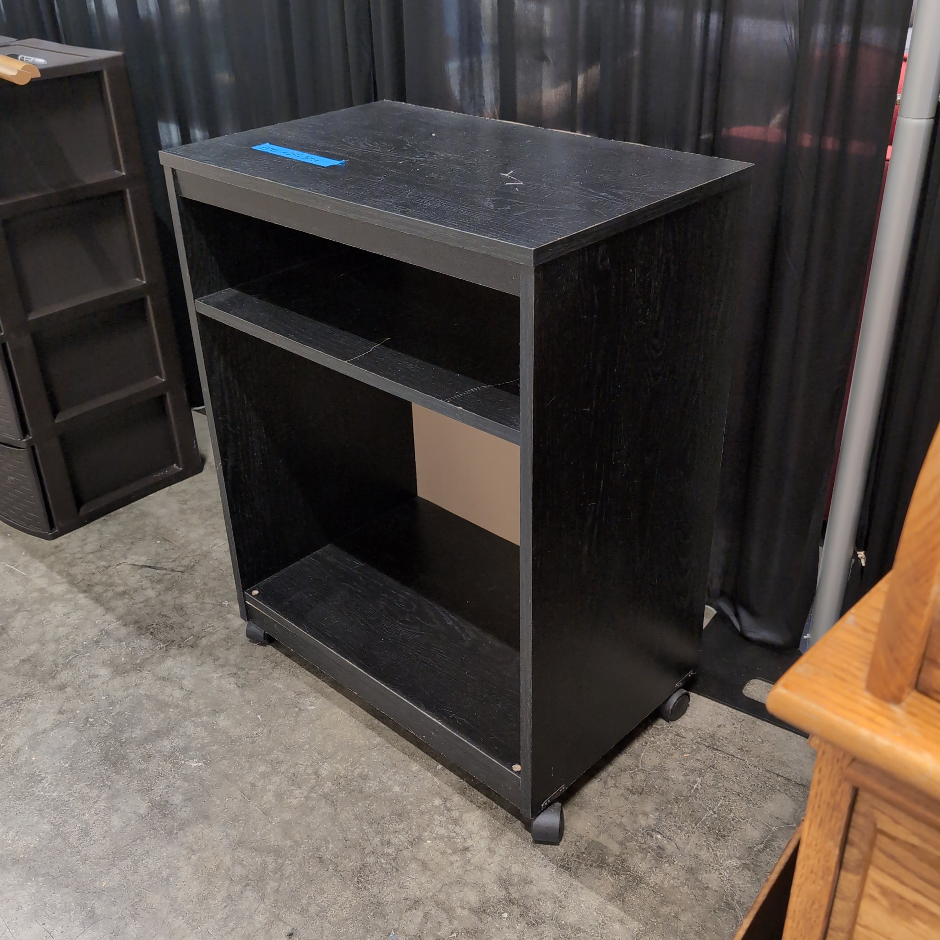 Black Wood-Look Open Shelf Nightstand with Cable Management