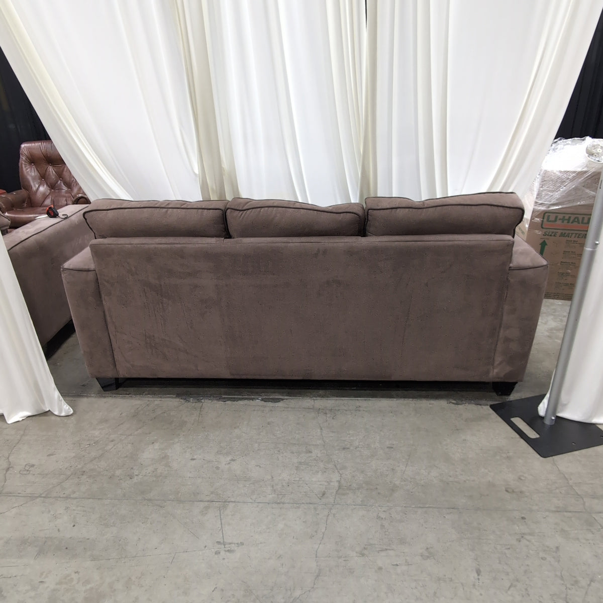 Muted Mauve Fabric Couch with Track Arms