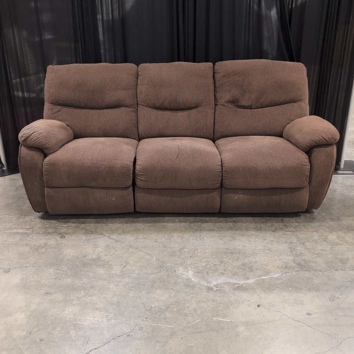 Plush Brown Fabric Reclining Couch with Padded Arms