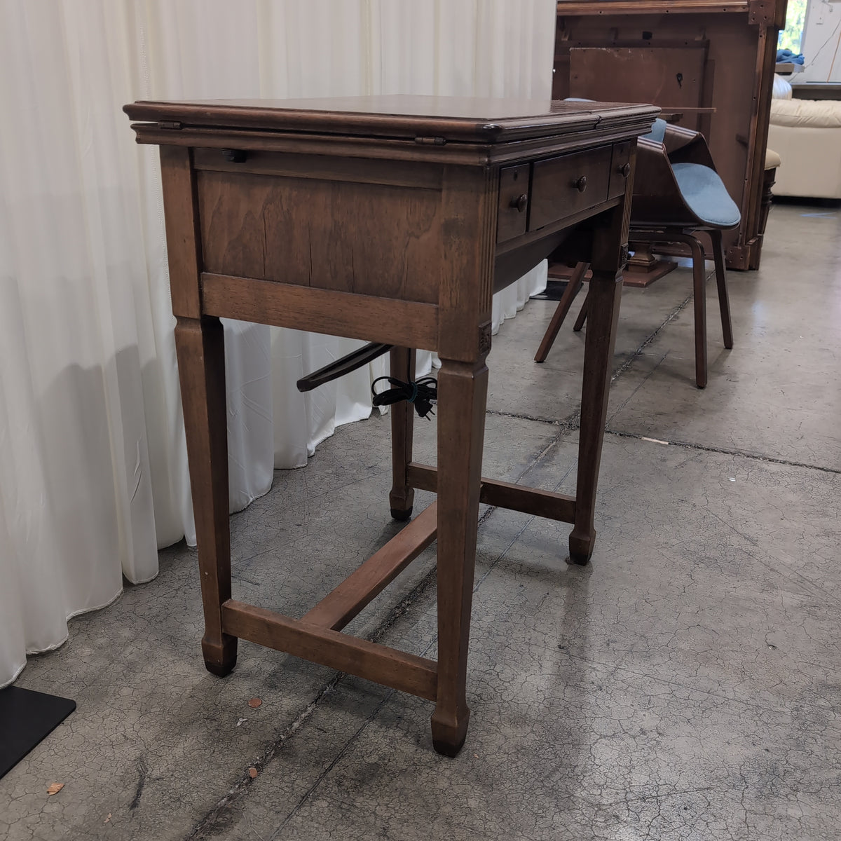 Vintage Dark Wood Sewing Machine Cabinet with Drawers