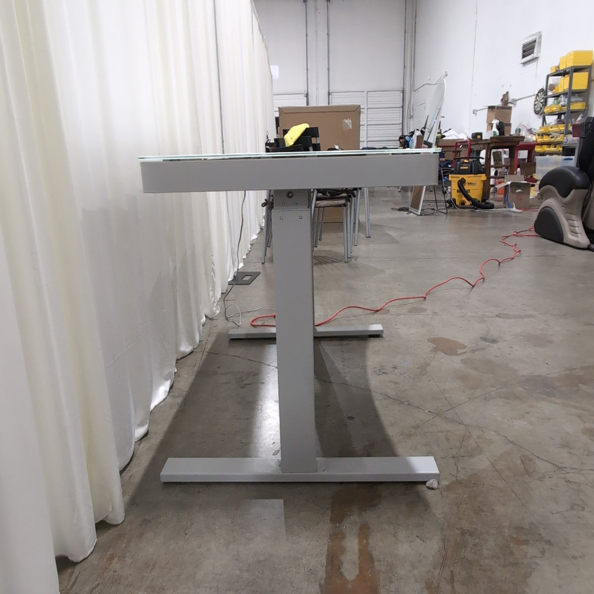 White Glass Top Adjustable Height Desk