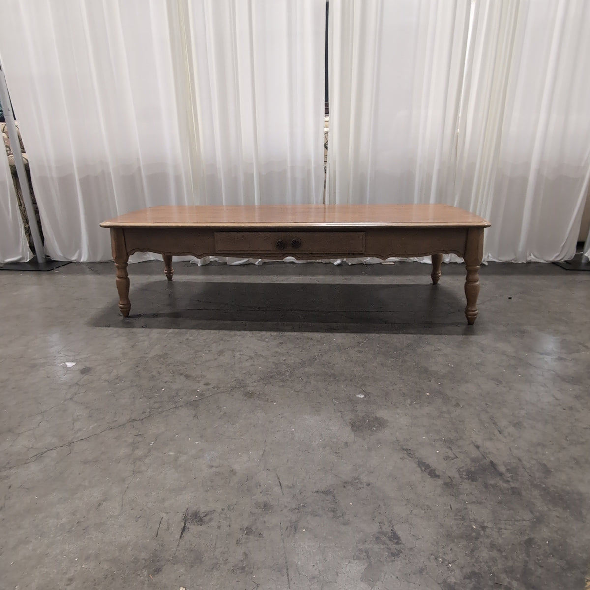 French Provincial Style Wood Coffee Table with Ornate Pulls