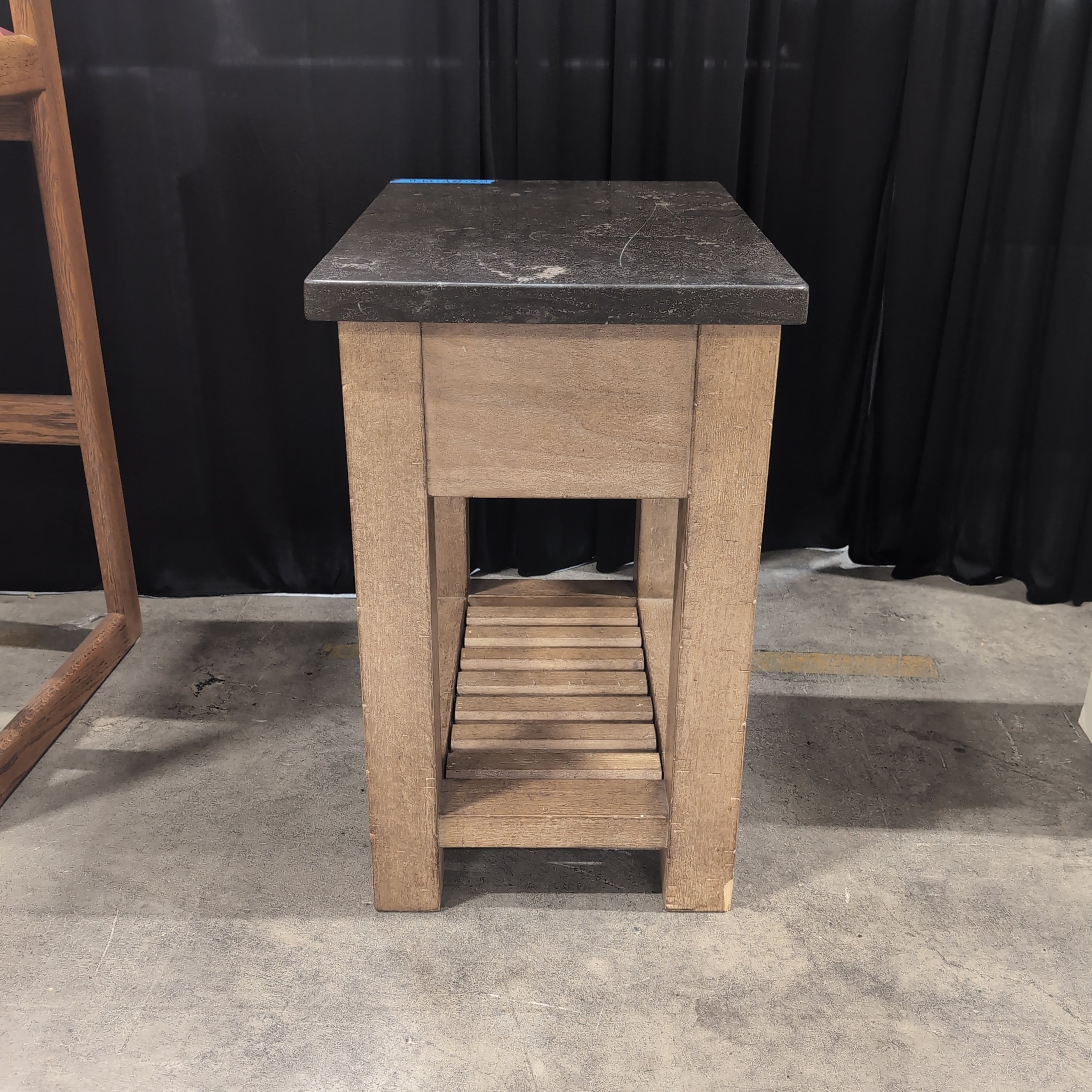 Natural Wood End Table with Dark Stone Top