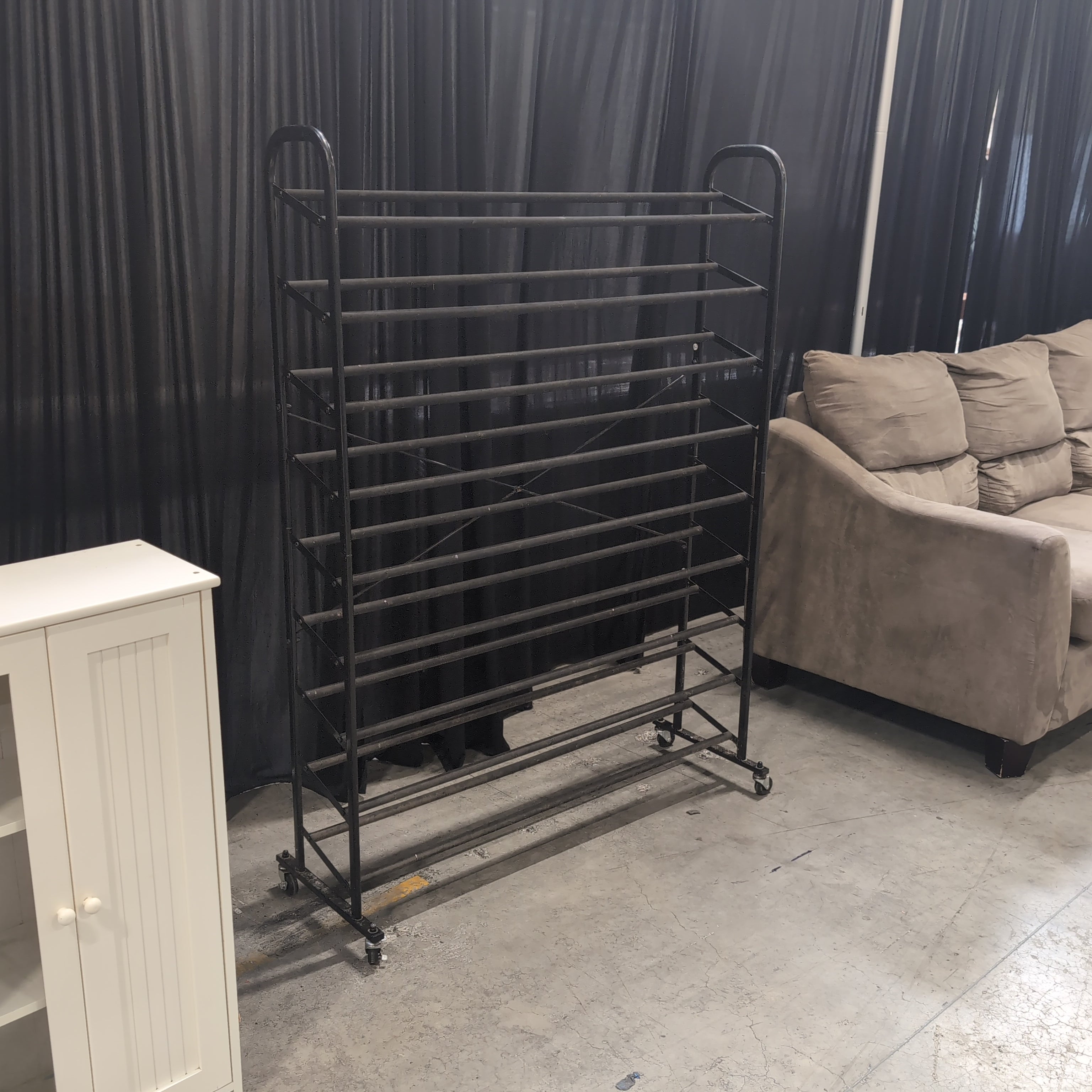 Black Metal Multi-Tier Rolling Shoe Rack