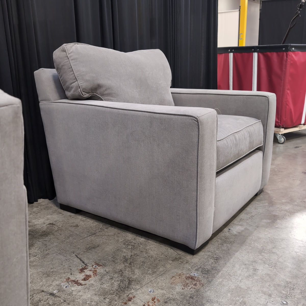 Light Gray Fabric Upholstered Armchair with Track Arms