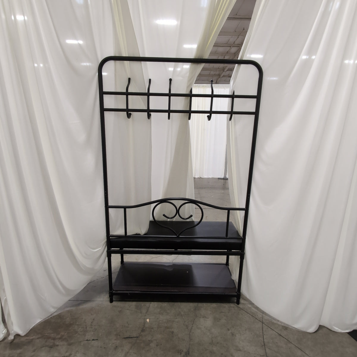 Black Metal Hall Tree with Upholstered Bench