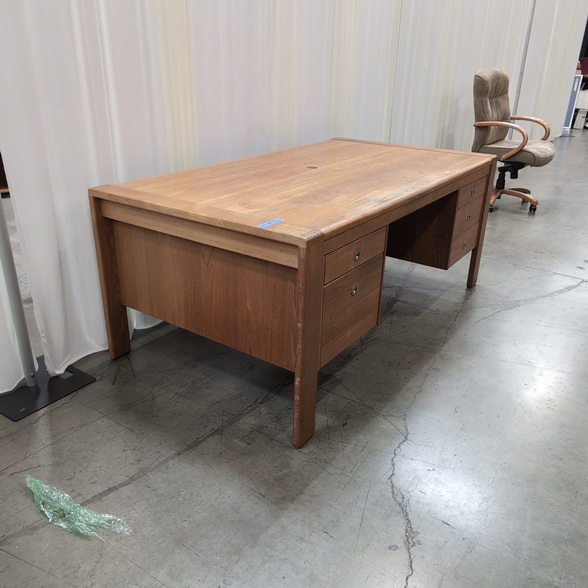 Warm Wood Executive Desk with Multiple Drawers