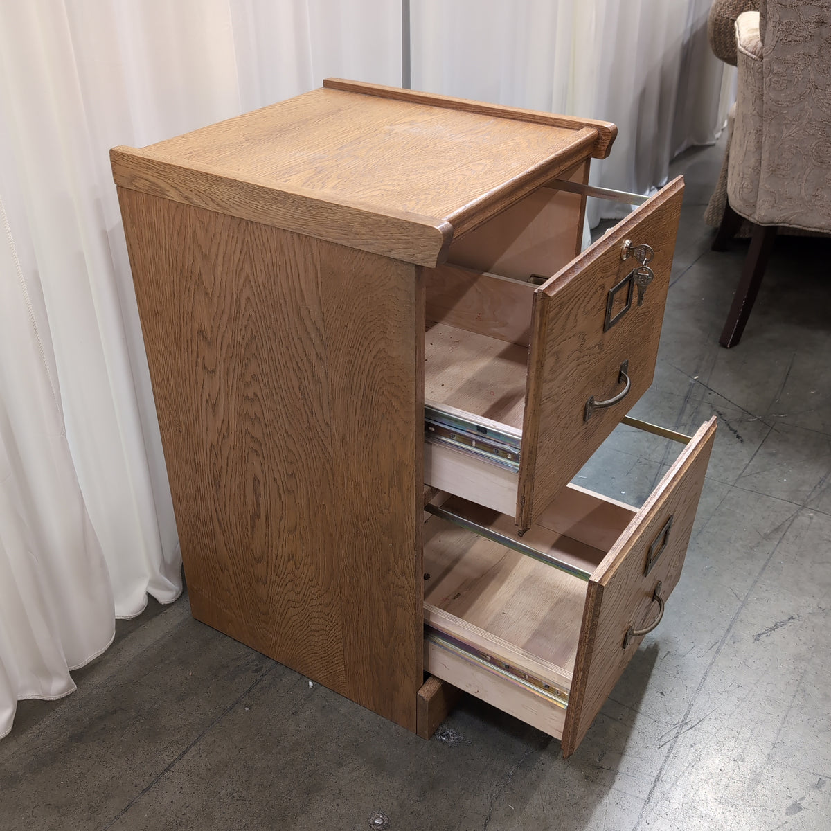 Oak Grain Two-Drawer Filing Cabinet with Label Holders