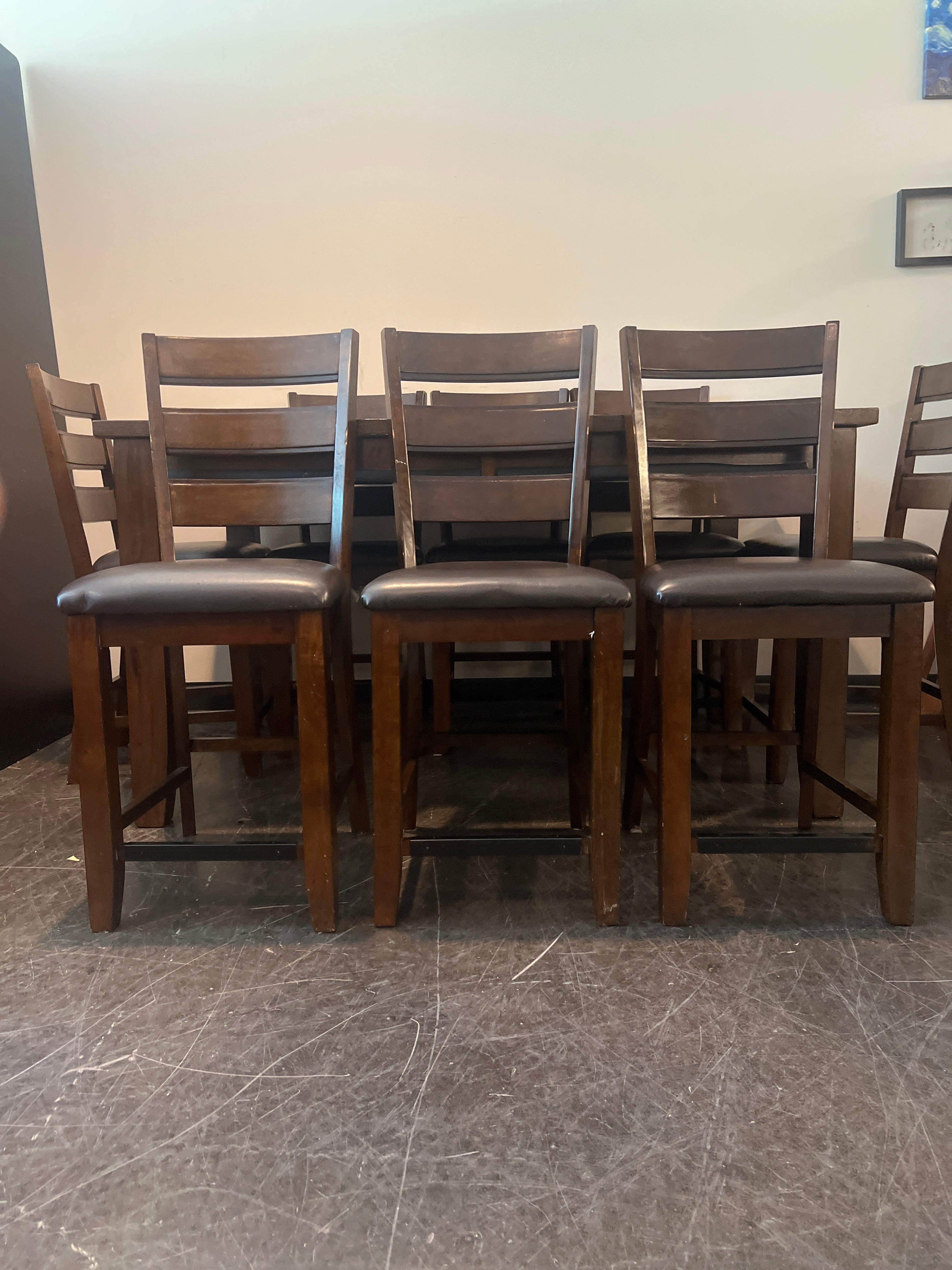 Dark Brown Wood Dining Set with 8 Chairs