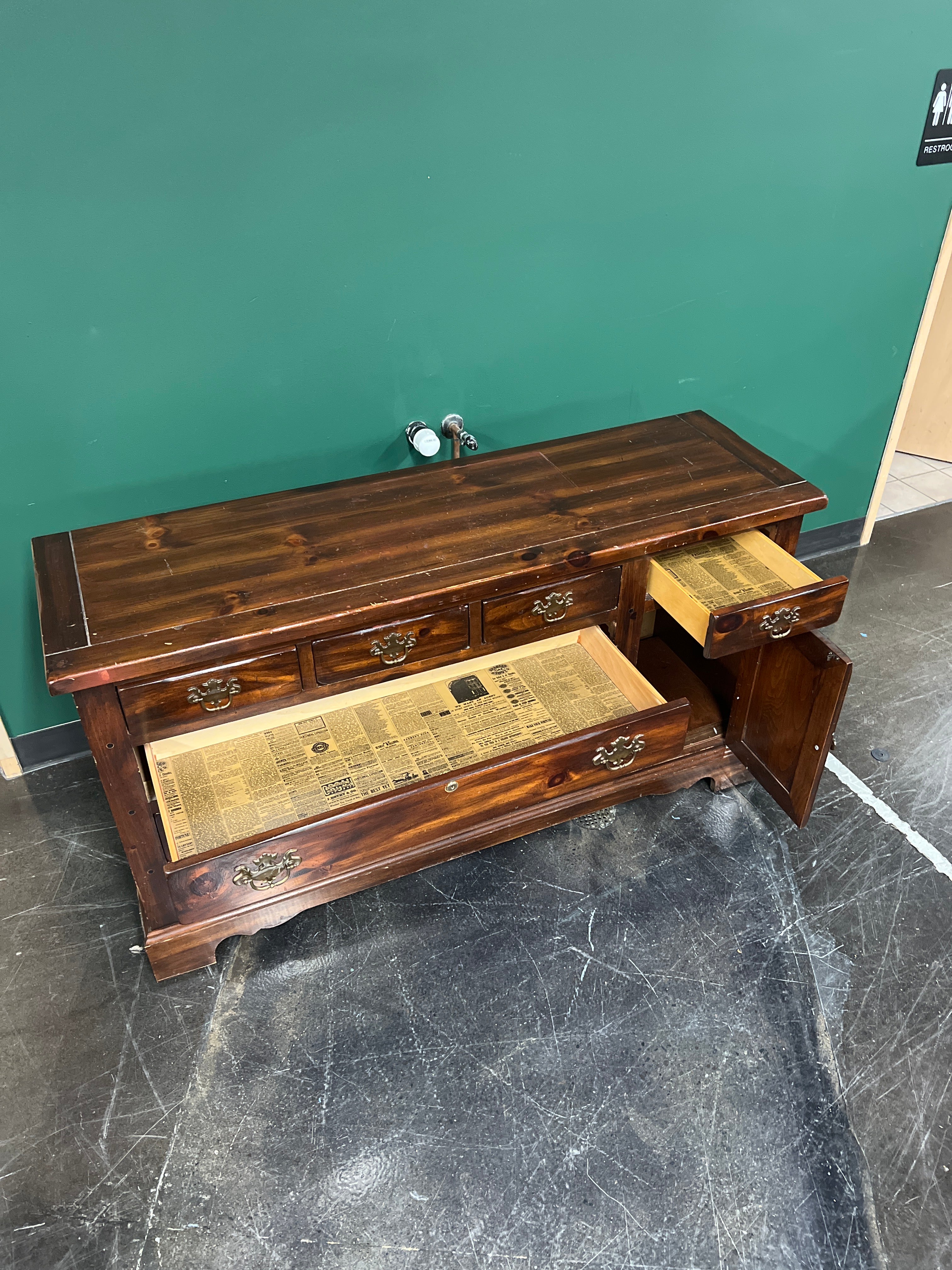 Rustic Brown Seven Drawer and One Cabinet Hardwood Dresser