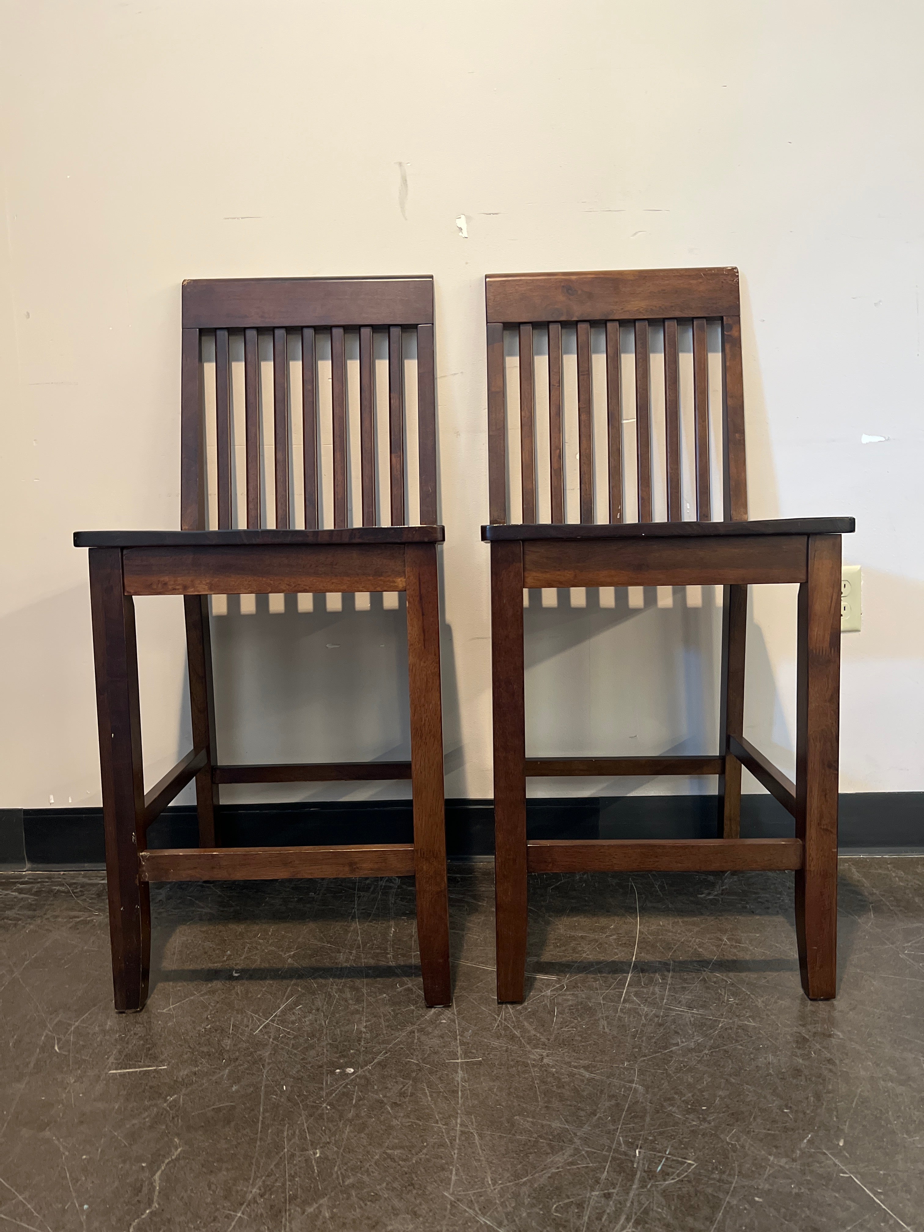 Pair of 2 - Rustic Brown Hardwood Dining Chairs