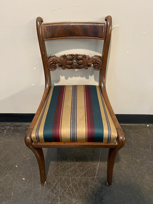 Carved Wood Dining Chair with Striped Seat