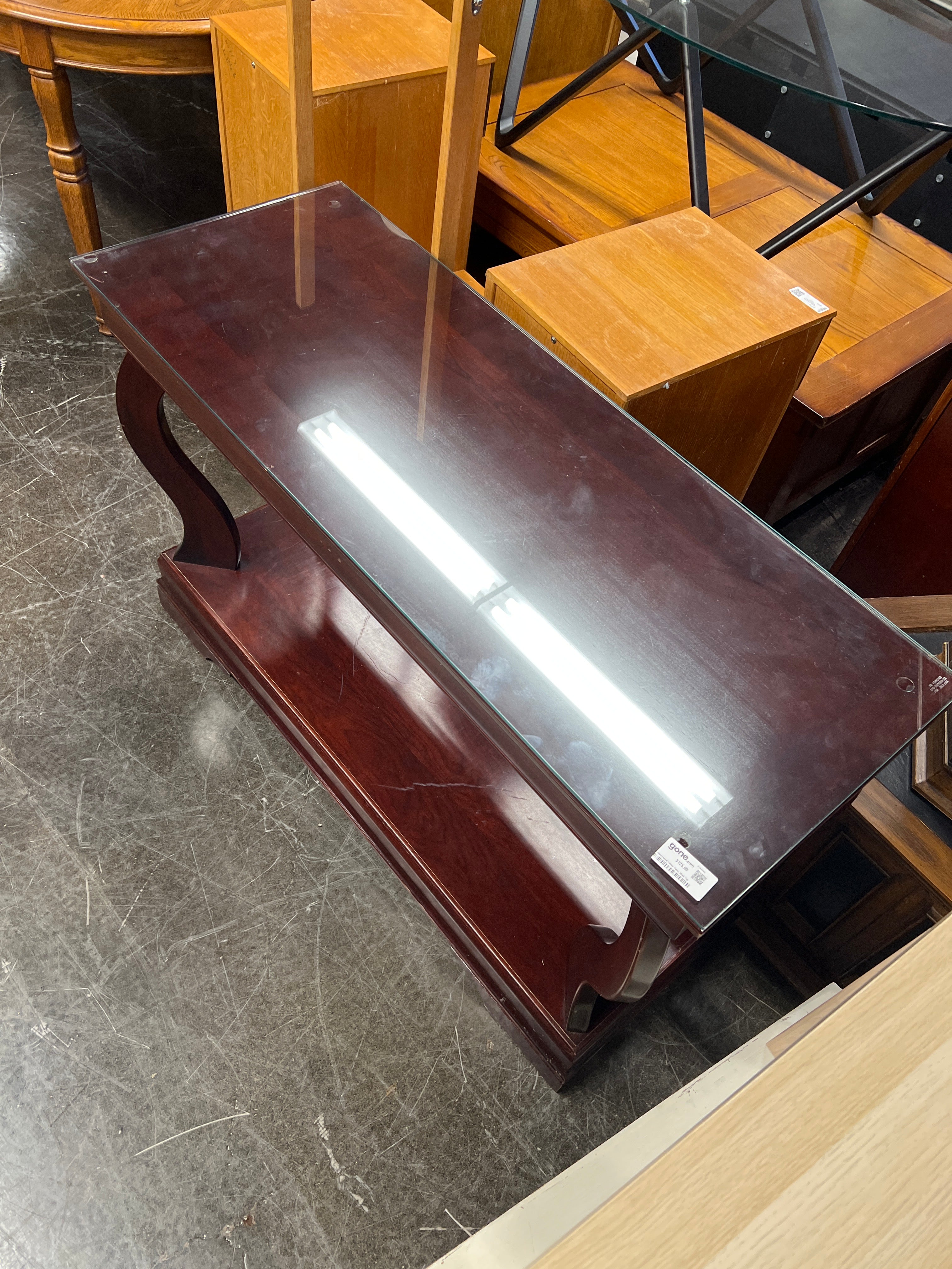 Cherrywood Accent Table with Glass Top