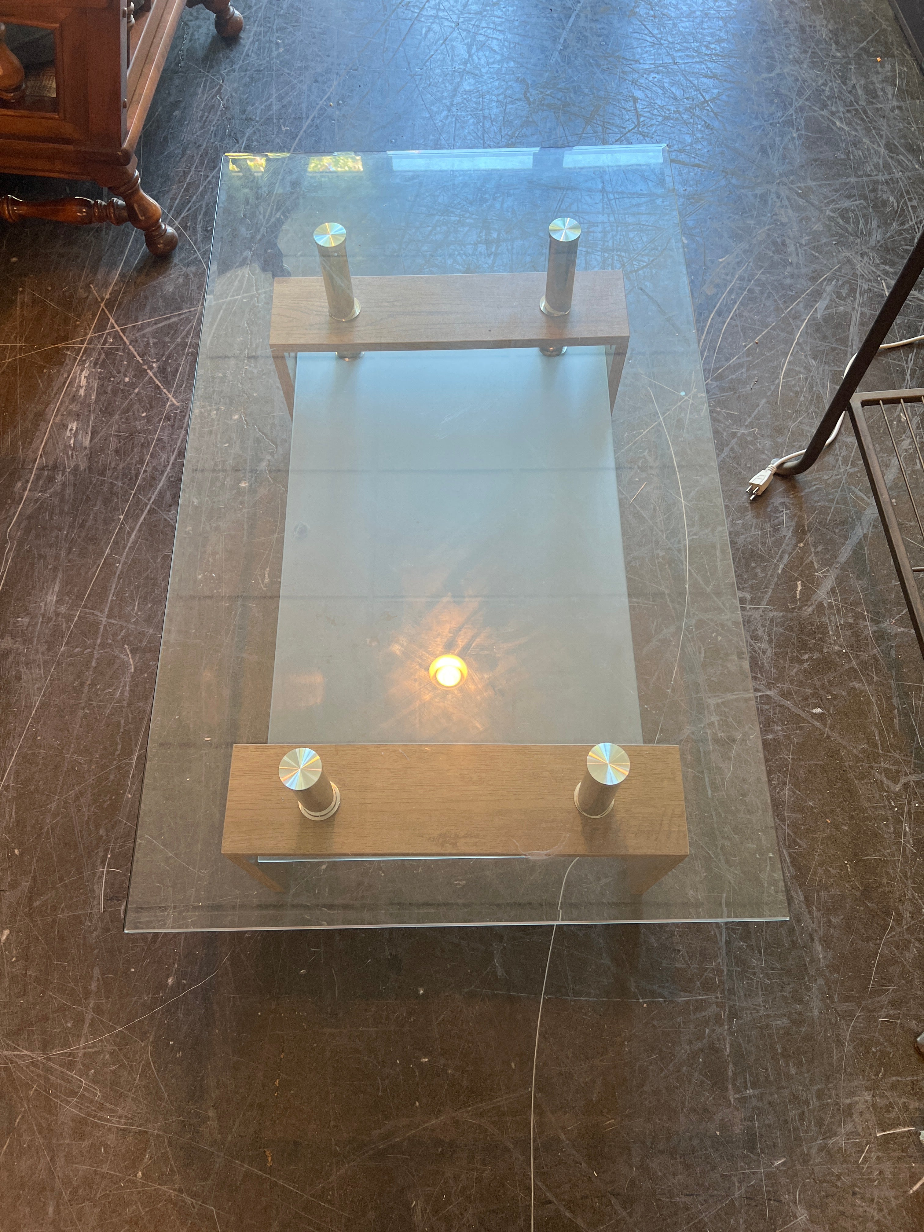 Modern Glass-Top Coffee Table with Wood Accents