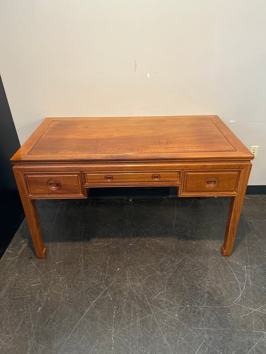 Richly-Toned Wood Writing Desk with Three Drawers