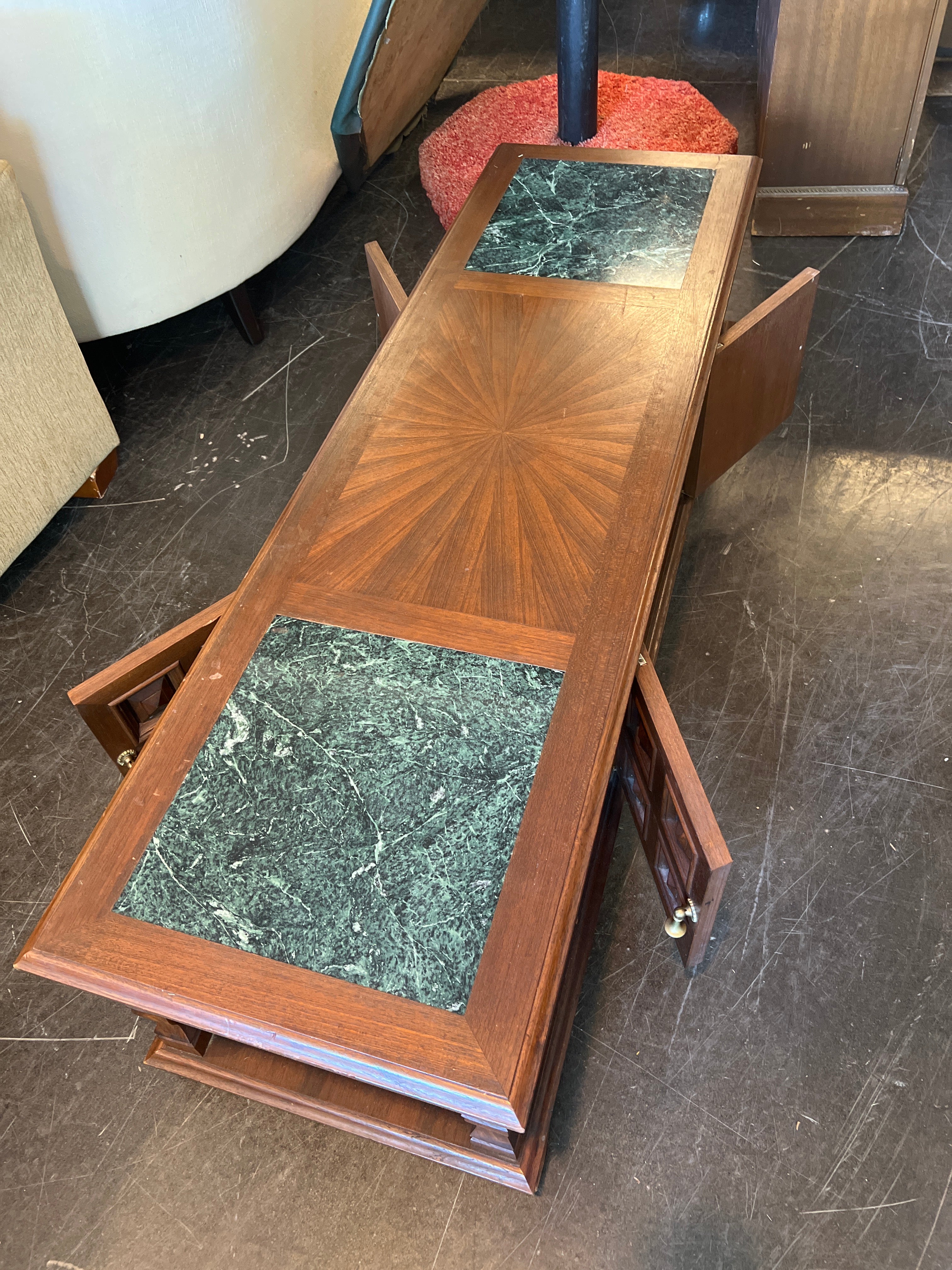Mid Century Modern Solid Wood Coffee Table with Marble Details