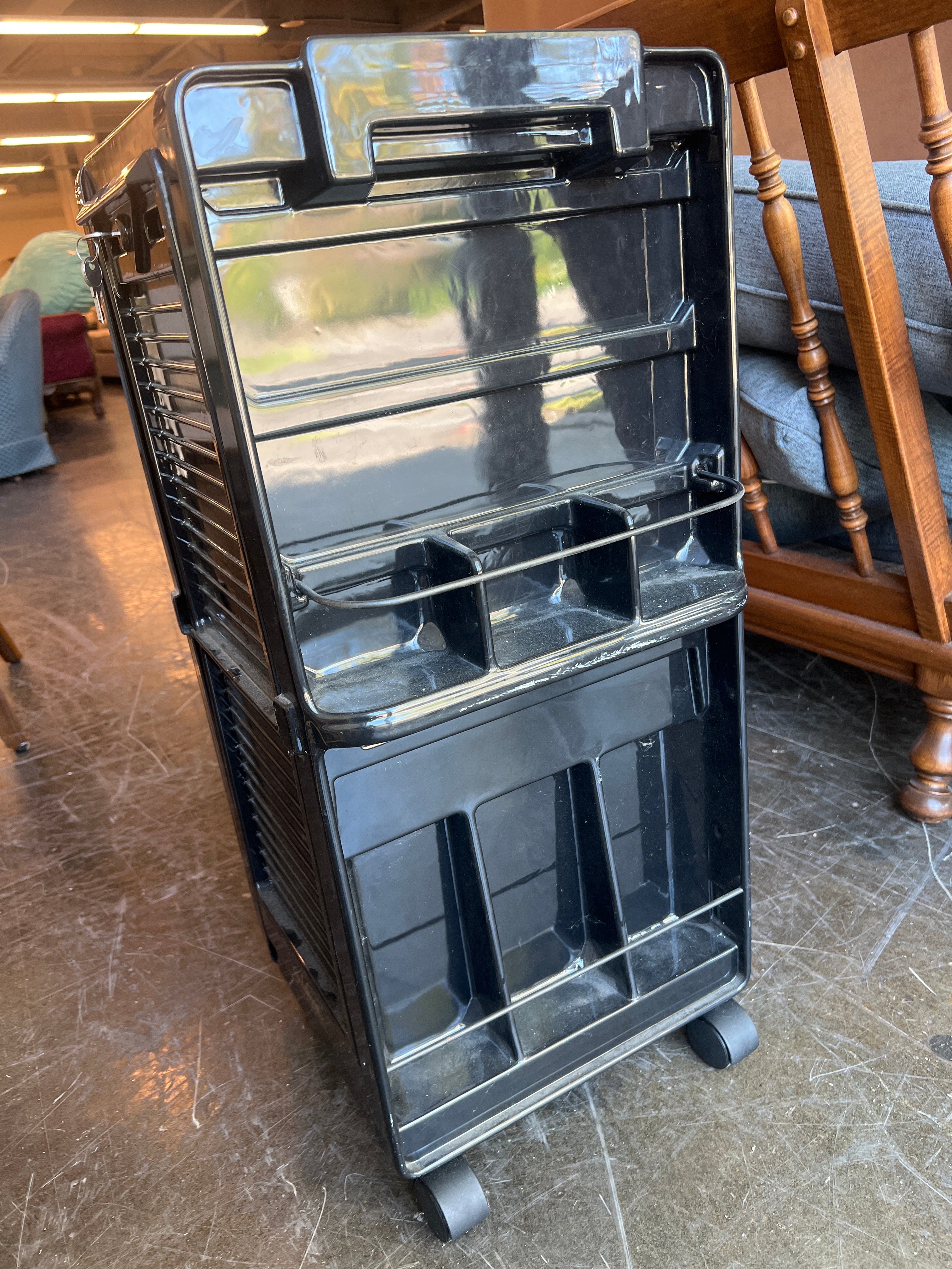 Black Plastic Rolling Storage Cart with Multiple Compartments