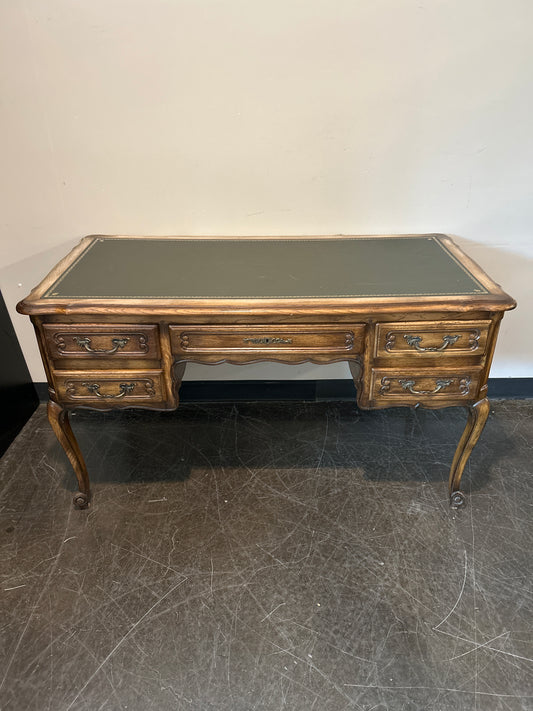 Antique-Style Writing Desk with Leather Top – Carved Legs, 5 Drawers
