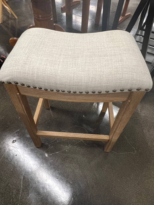 Fabric Upholstered Tan Barstool with Metal Rivets