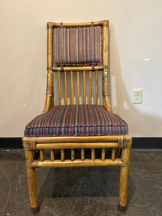 Henredon Bamboo Rattan Dining Chair – Striped Cushion, Armless