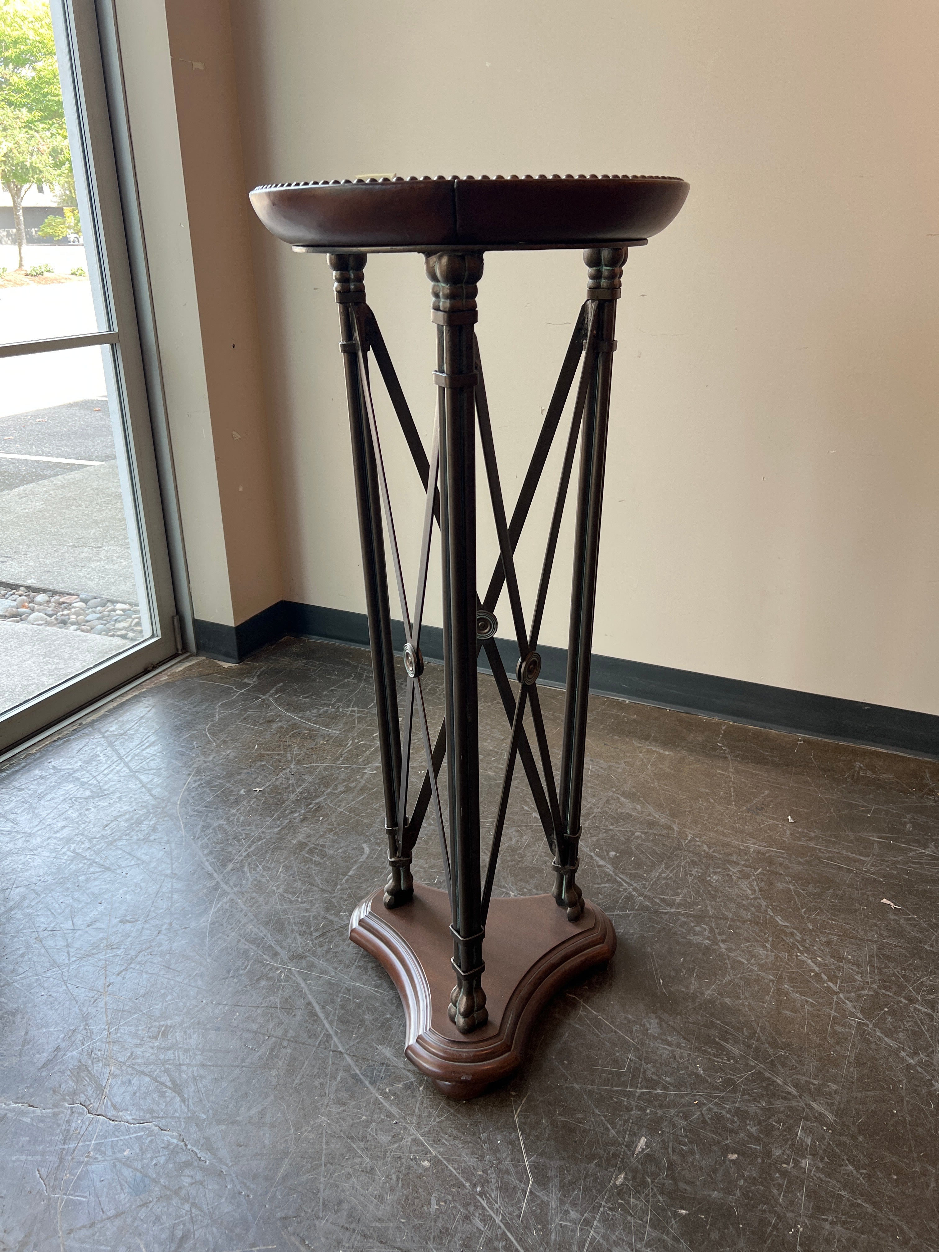 Rustic Brown Metal Plant Stand with Wooden Top