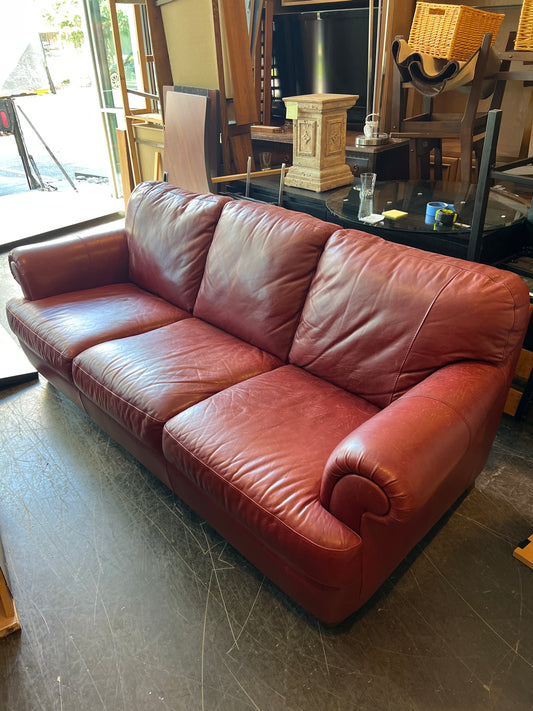 Red Leather Three-Seat Sofa