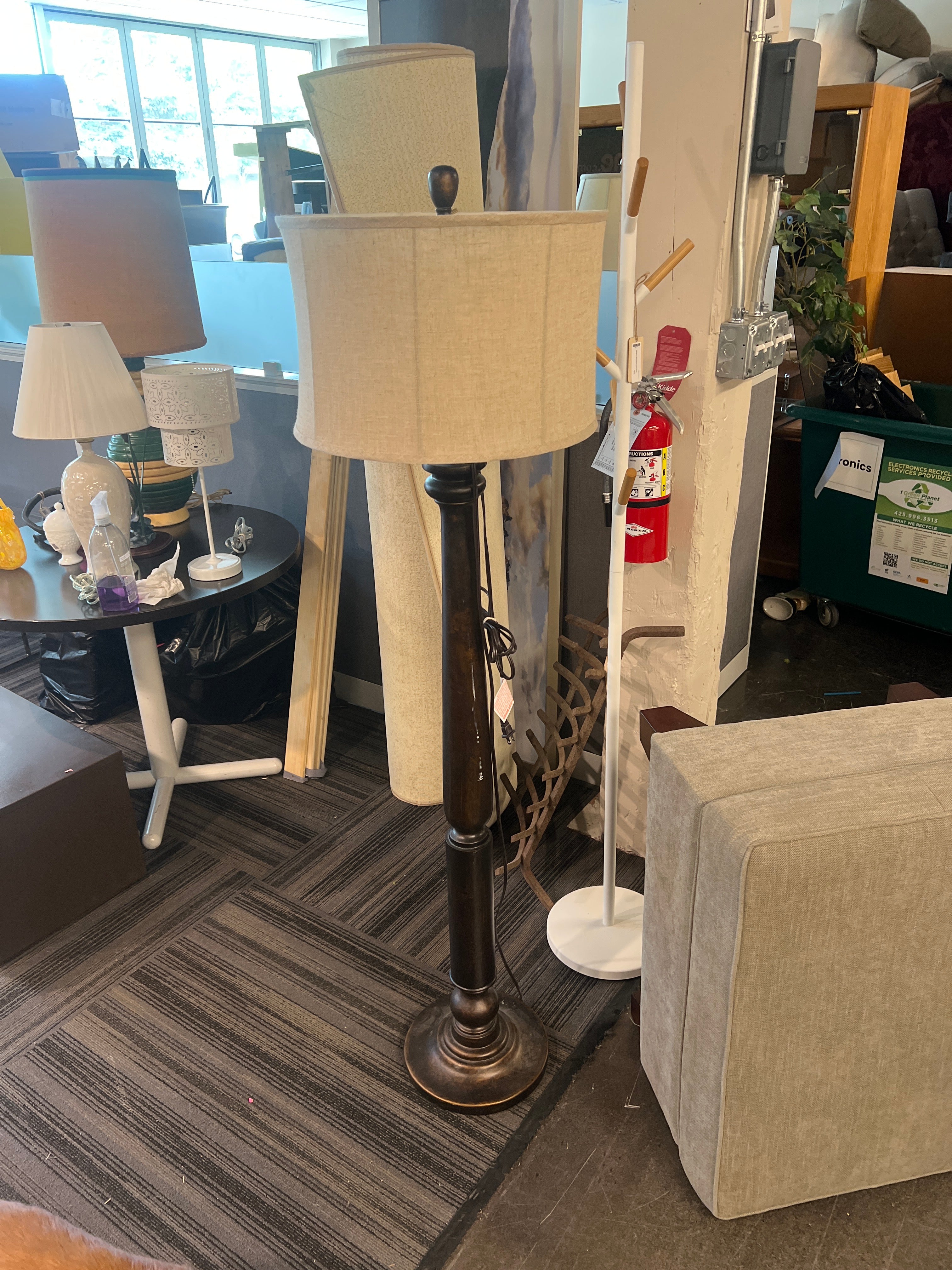 Traditional Bronze Floor Lamp with Linen Shade