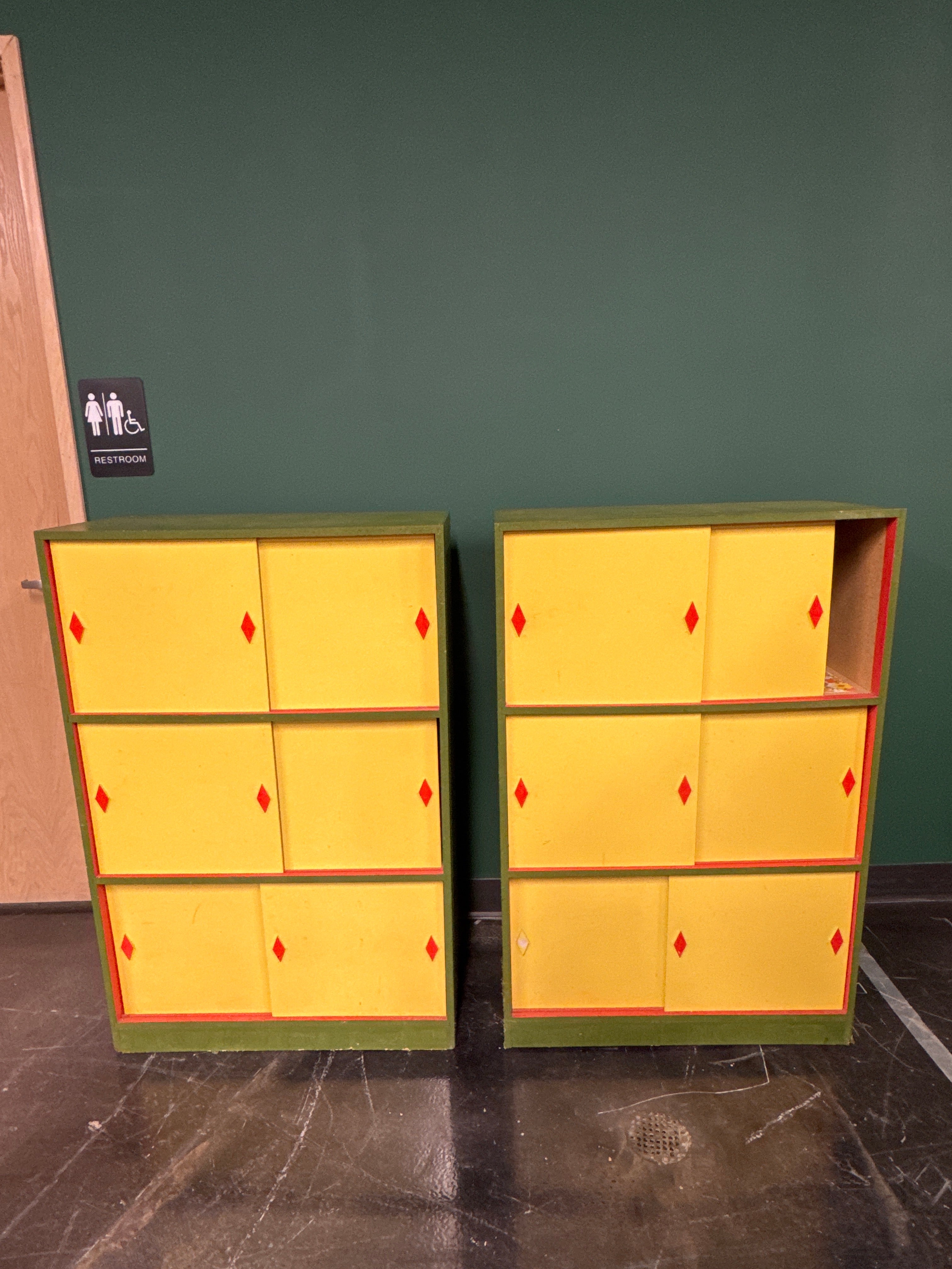 Hand-Painted Sliding Door Storage Cabinet – Vintage Carnival Style