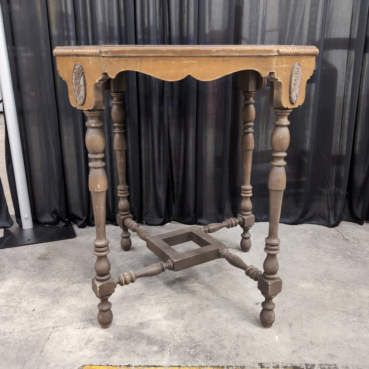 Carved Wood Hexagonal End Table with Turned Legs