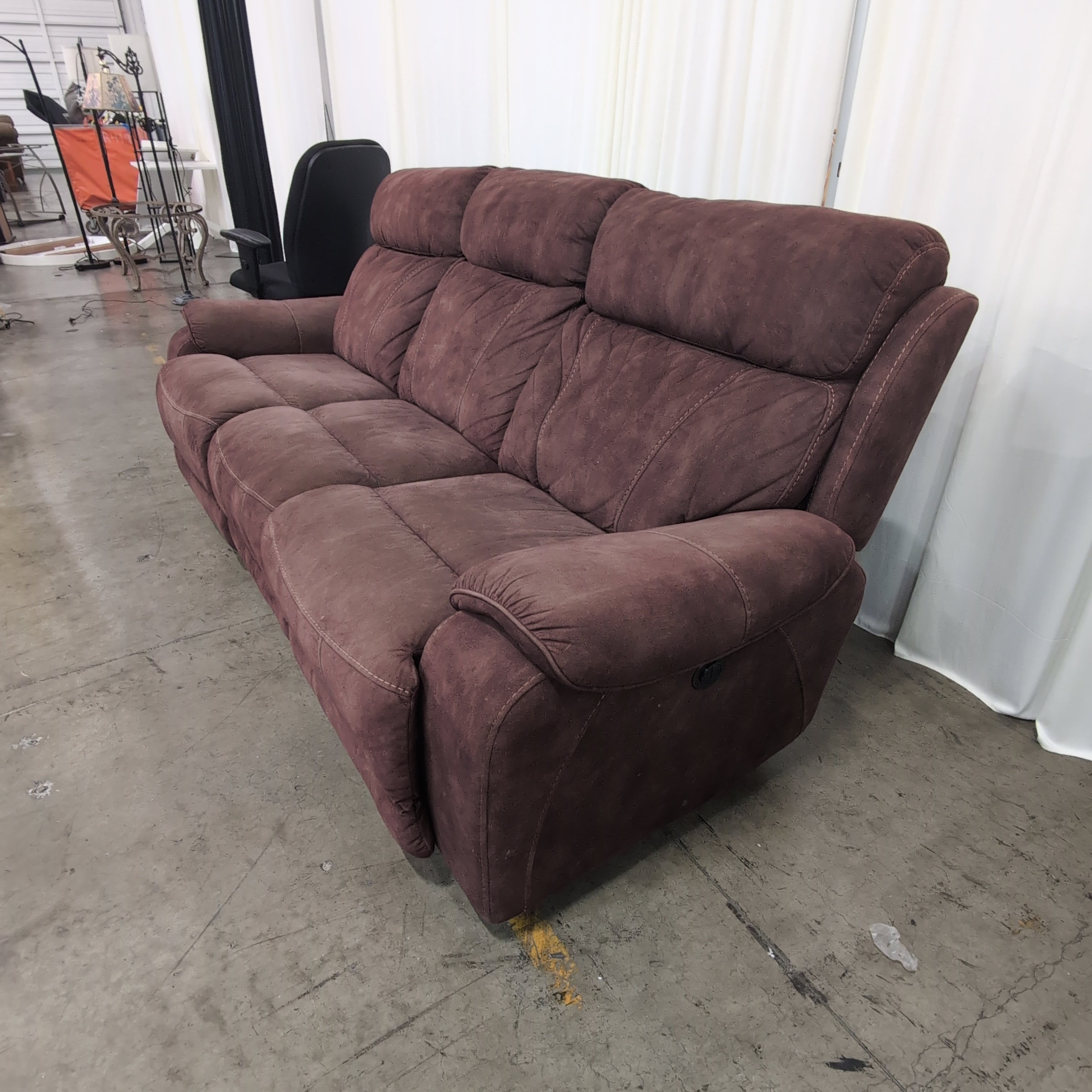 Burgundy Microsuede Three-Seat Reclining Couch