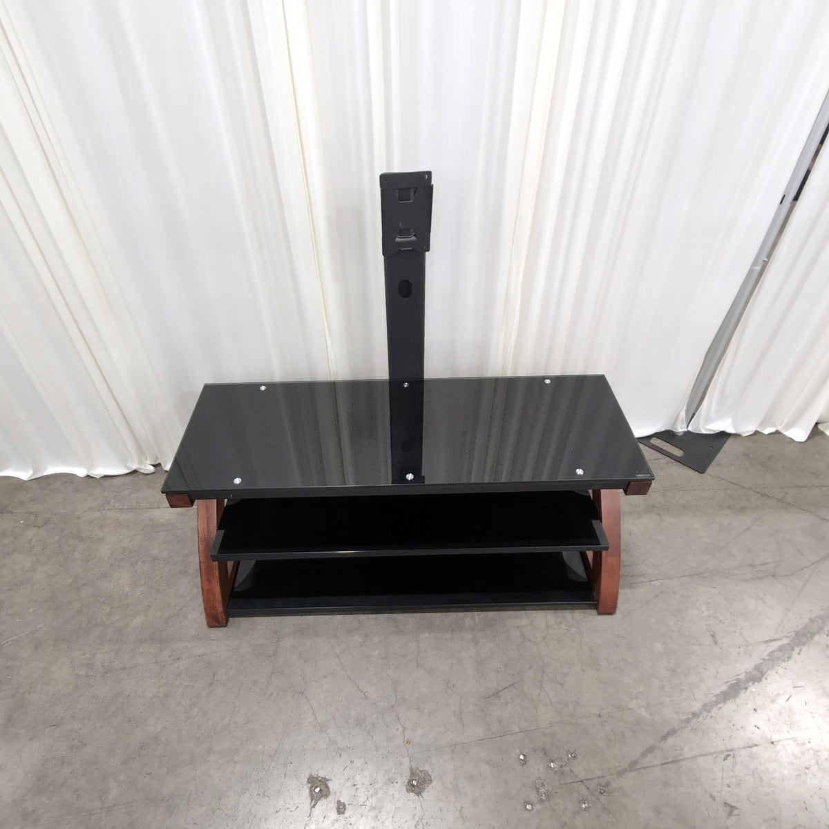 Black Glass and Wood TV Stand with Mount