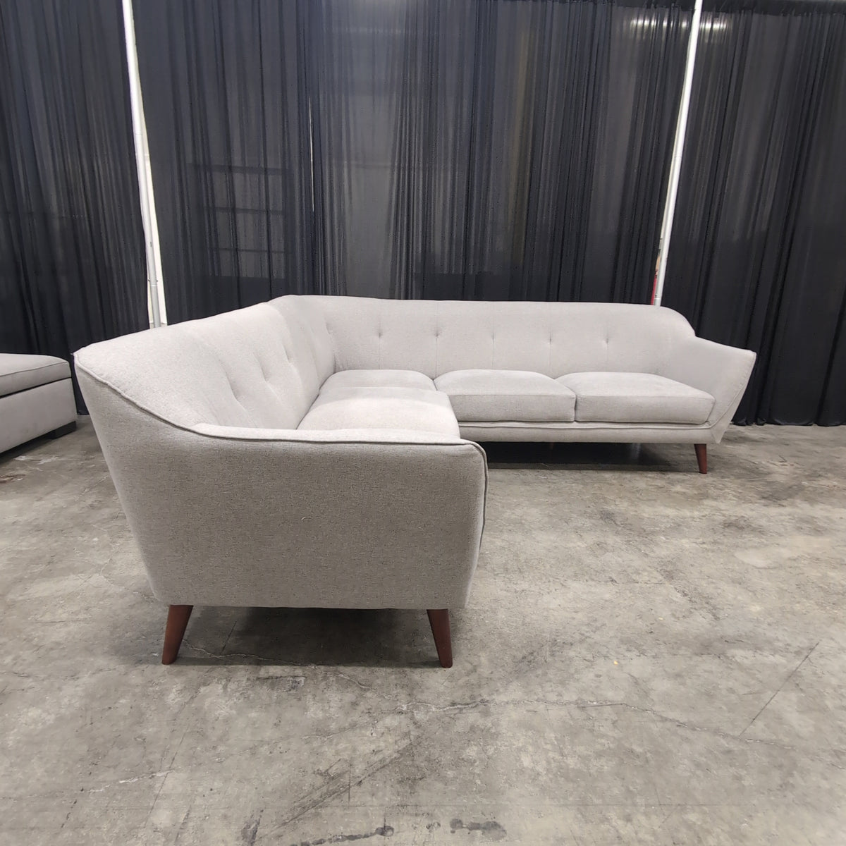 Mid-Century Inspired Light Grey Sectional Couch in Fabric