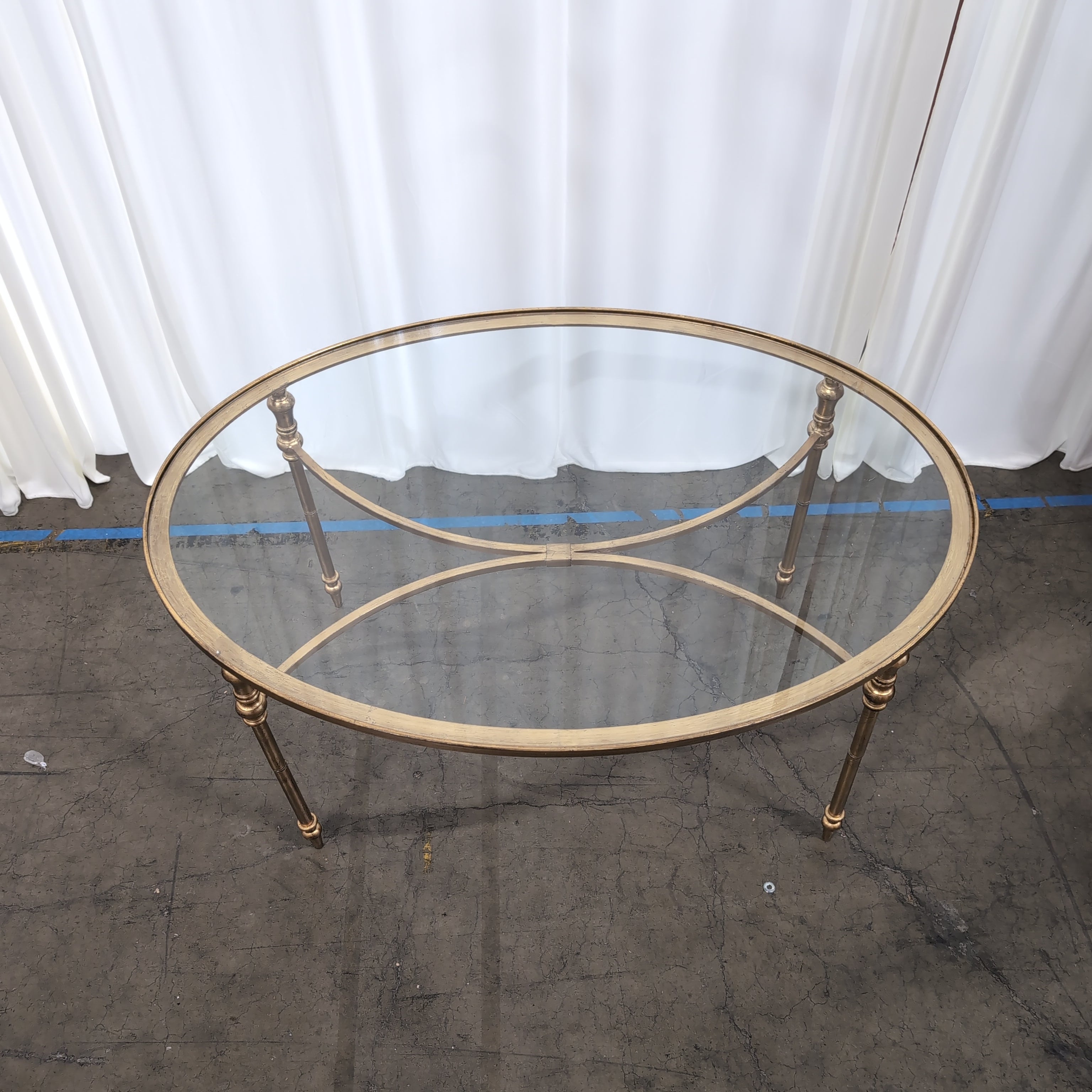 Oval Glass Top Gold-Tone Metal Coffee Table