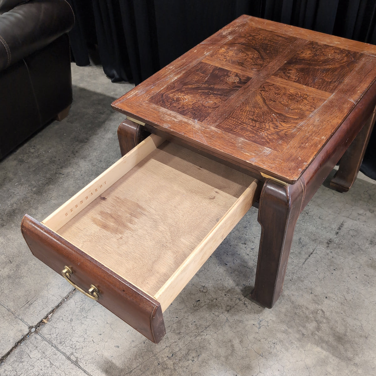Dark Wood Patterned Top End Table