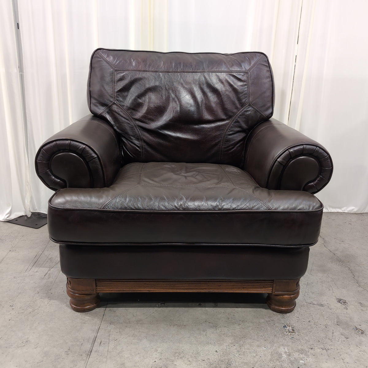 IP Dark Brown Leather Armchair with Rolled Arms