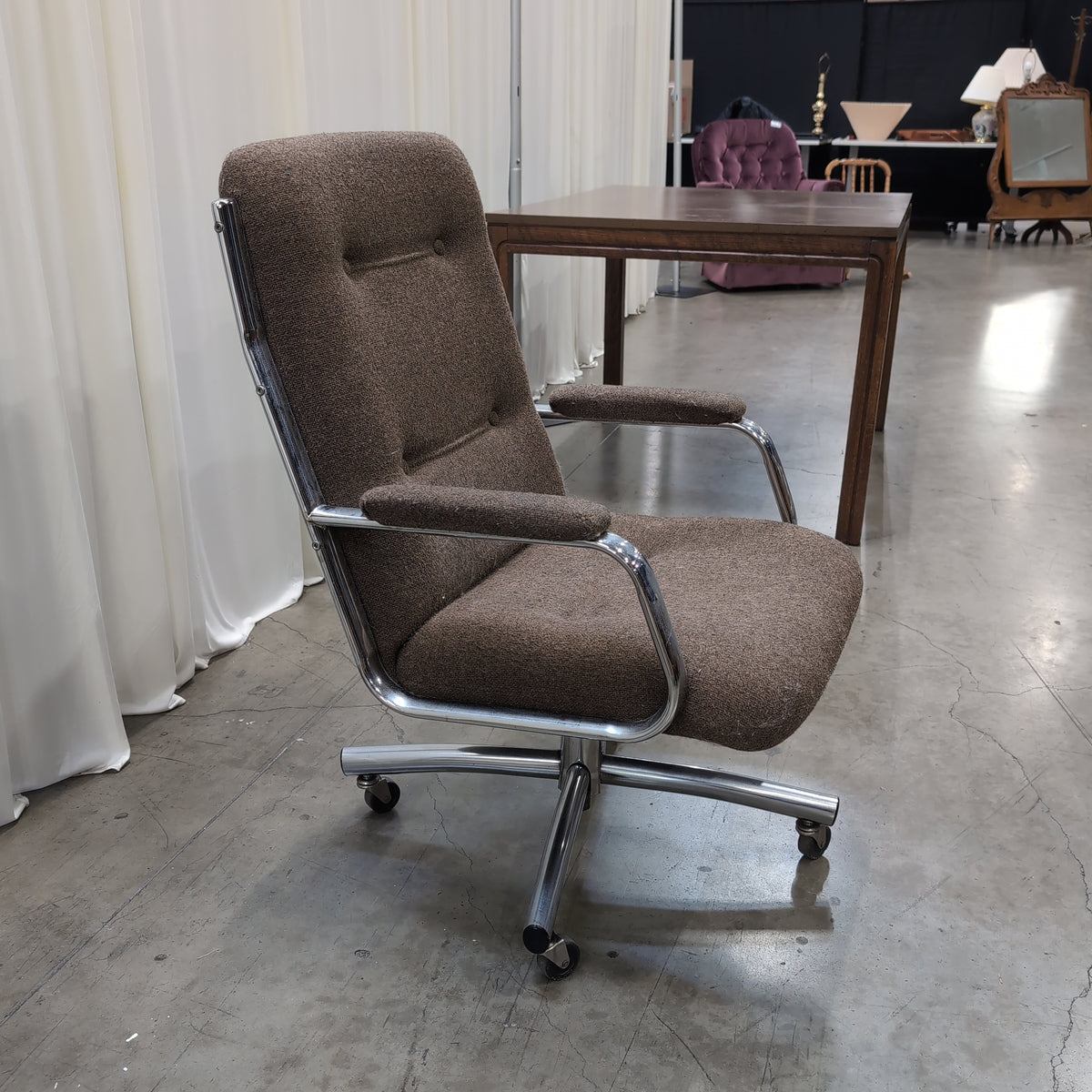 Tufted Brown Fabric Office Chair with Chrome Frame