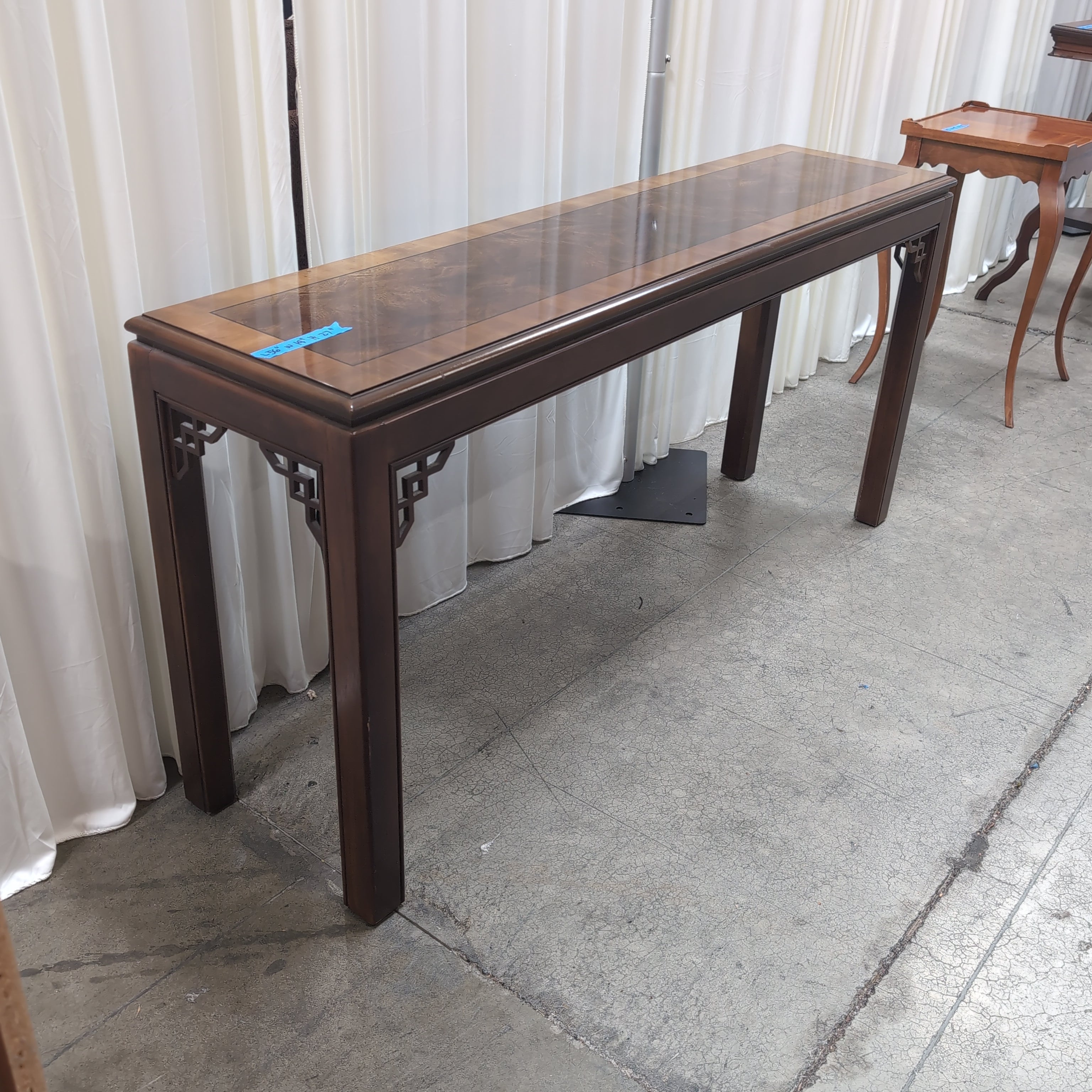 Traditional Dark Wood Console Table with Burl Inlay
