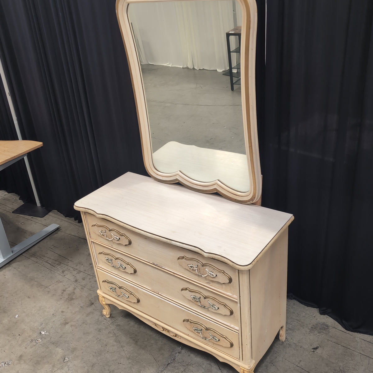 French Provincial Style Three-Drawer Dresser with Ornate Hardware