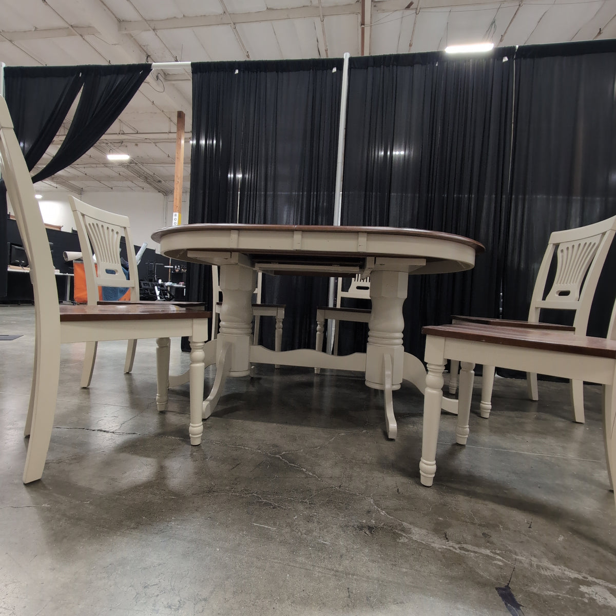 Two-Tone Extendable Dining Table with Pedestal Base
