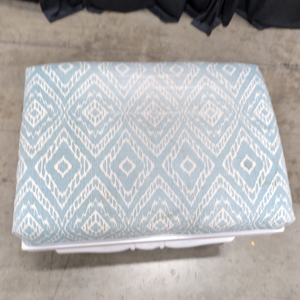 White Wood Ottoman with Patterned Cushion