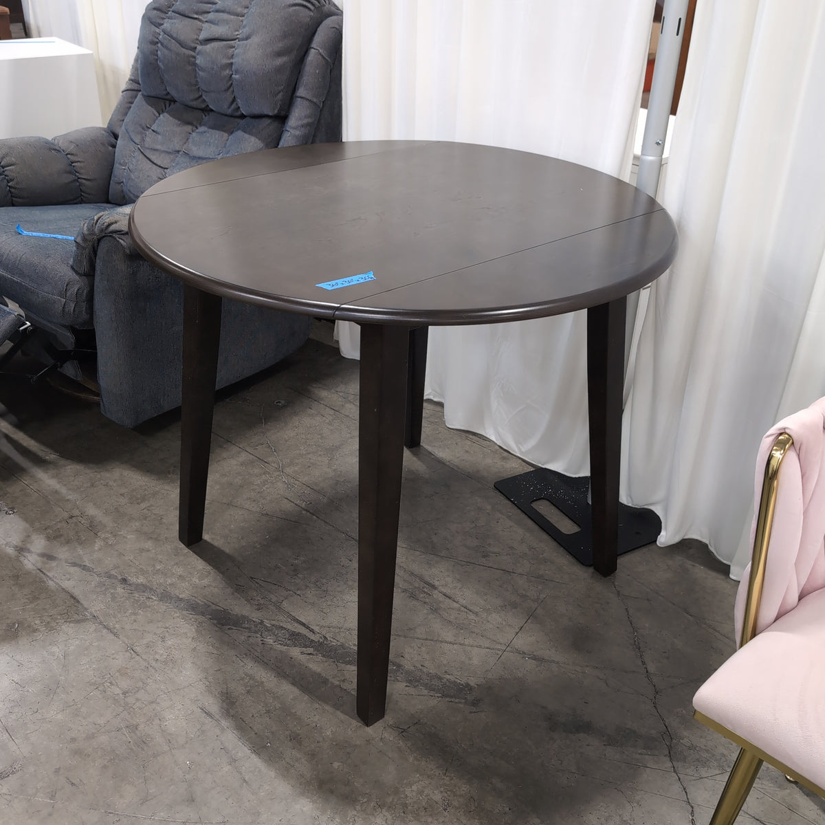 Round Dark Wood Drop Leaf Dining Table
