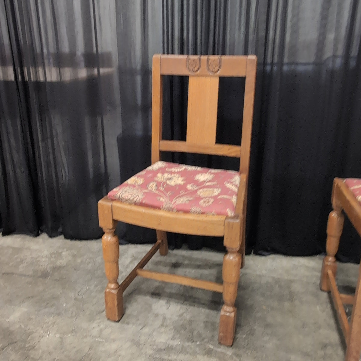 Set of Four Carved Wood Dining Chairs with Floral Upholstery