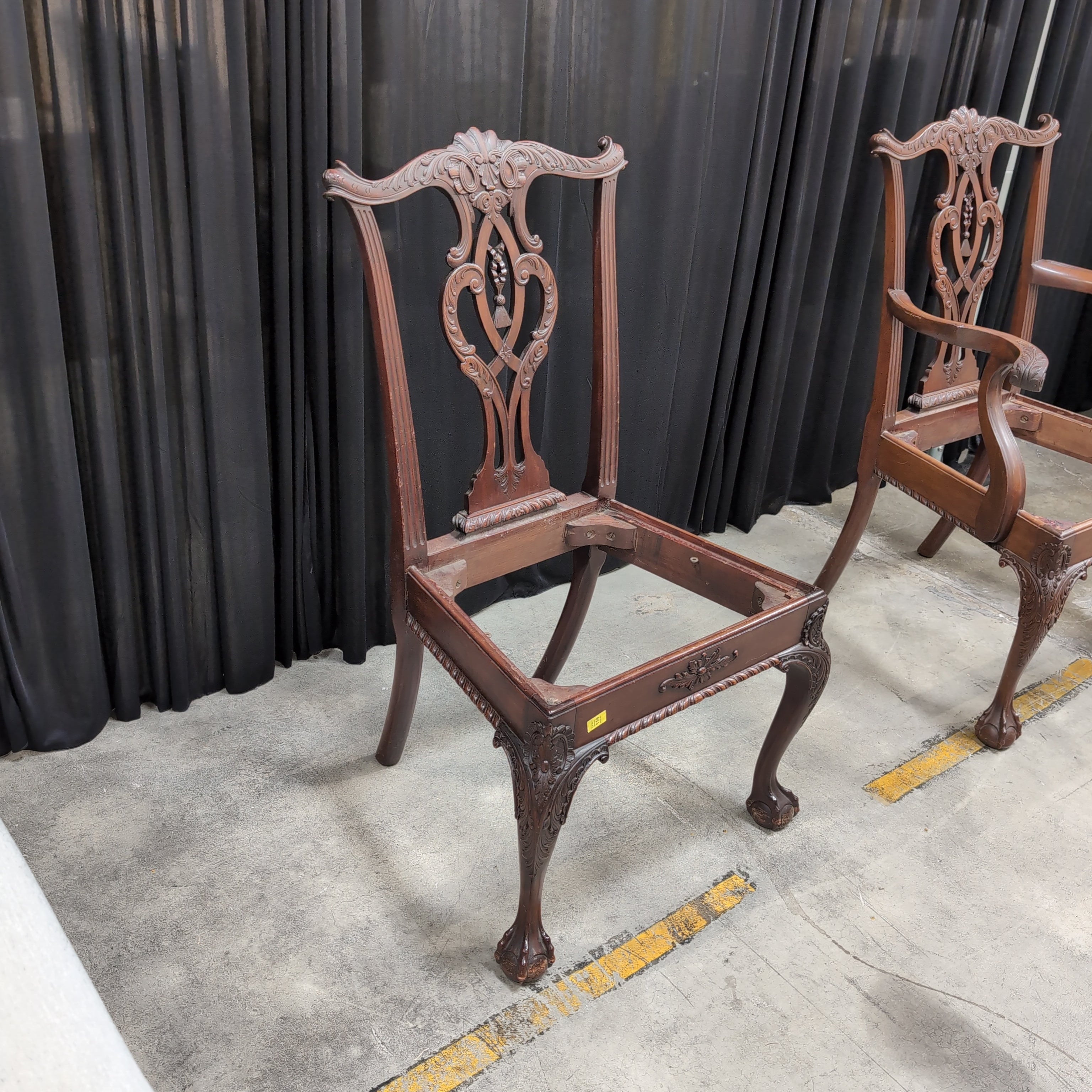 Chippendale Style Carved Wood Chair with Claw Feet