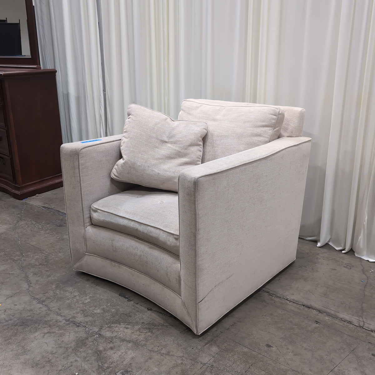 Neutral Fabric Track Armchair with Curved Base