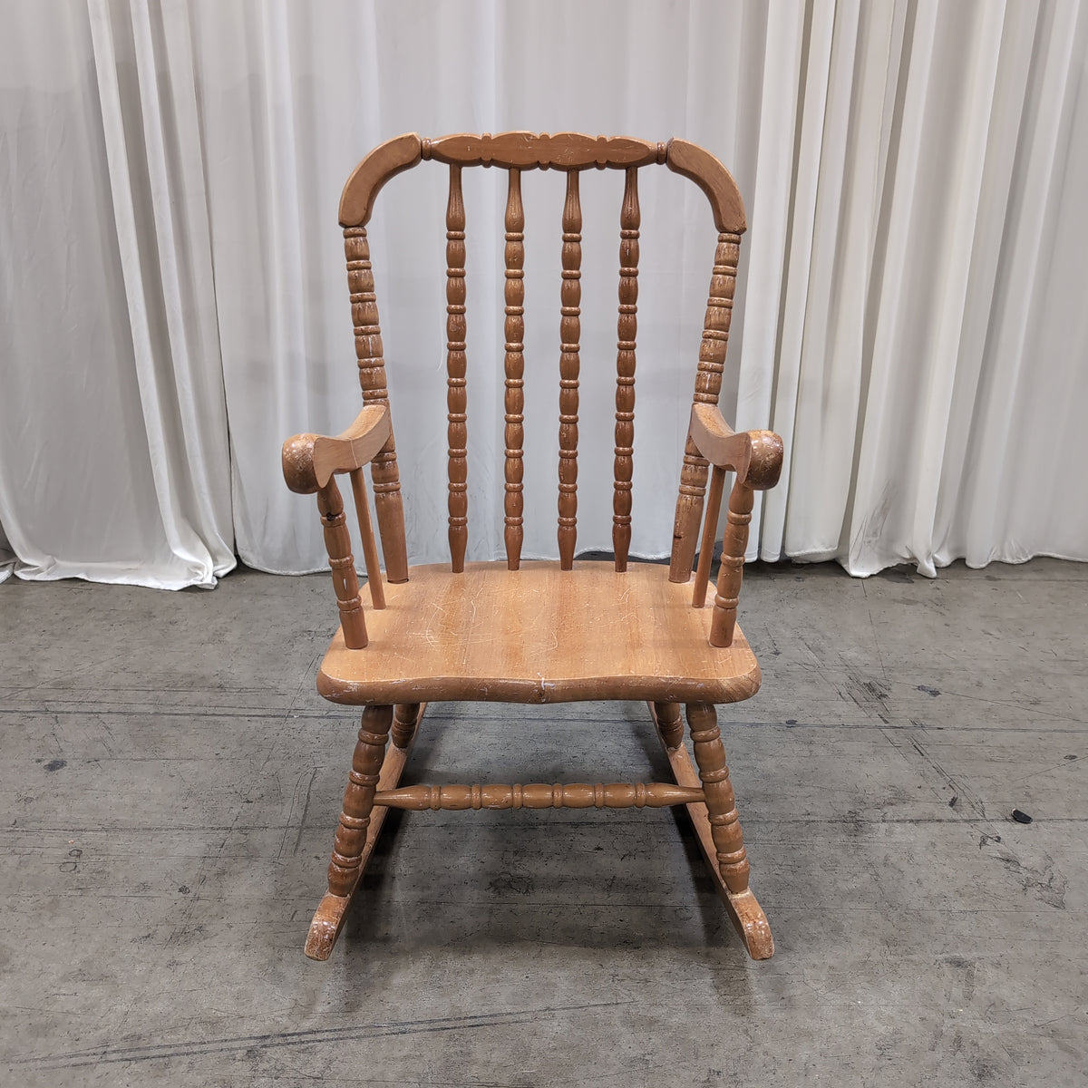 Small Traditional Spindle Back Wood Rocking Chair in Light Stain